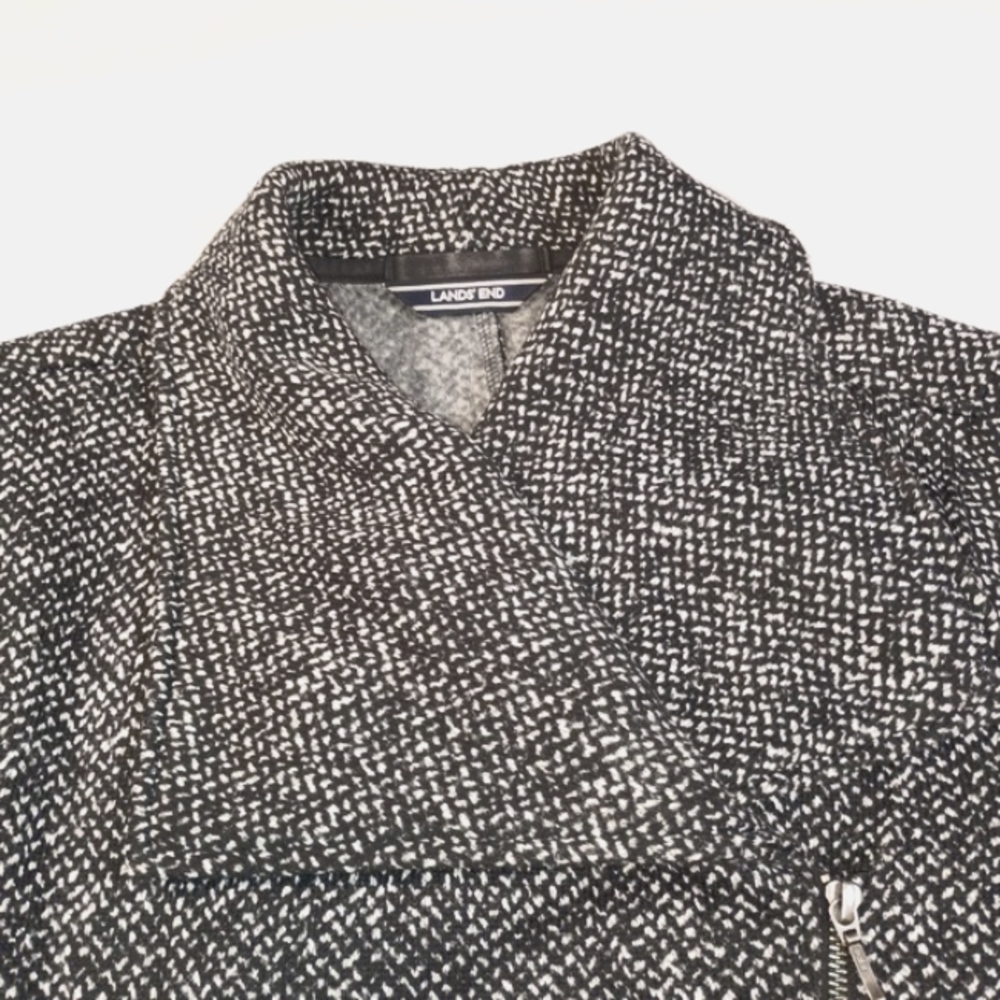 Lands End Side Zip Black And White Tweed Womens M Coat Office Whimsigoth Preppy - Picture 9 of 16